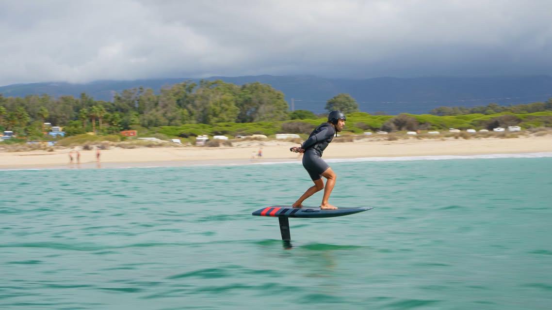 Instructor on an electric foil at Los Lances